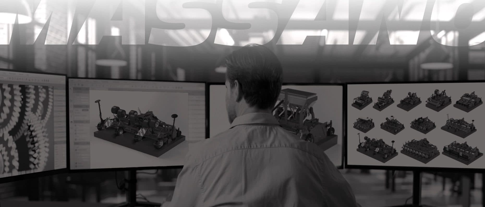 Ingeniero de Massano configurando una máquina en software de diseño 3D